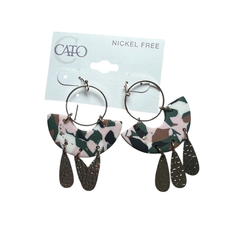 NWT Cato Pink and Green Dangle Hoop Earrings